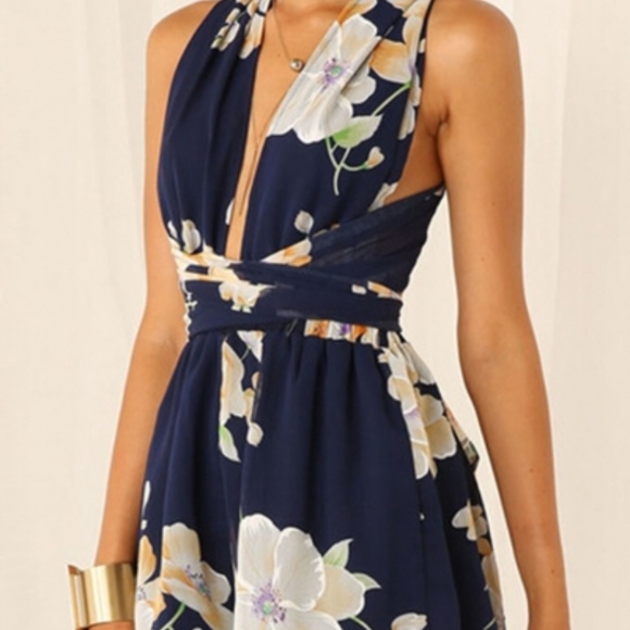 Azbro Dresses & Skirts - NWT Navy Floral Crossover Romper